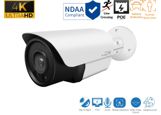 4K 8MP IP Indoor/Outdoor Human/Vehicle Detect/Line Crossing Infrared Bullet Security PoE Camera with 2.8mm Fixed Lens & Two-Way Audio