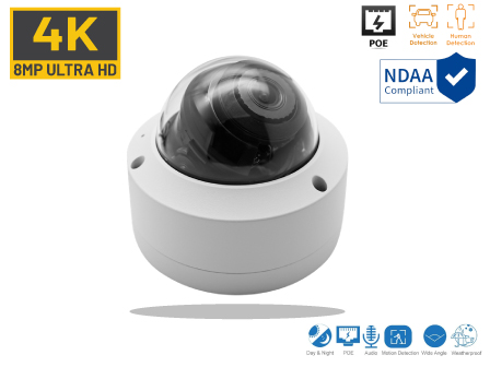 4K 8MP IR Night vision Fixed Lens Vandal Proof Indoor Dome PoE IP Camera