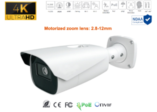 4K 8MP Deep AI Bullet, built in mic, Network 2.8-12mm Motorized Lens Camera
